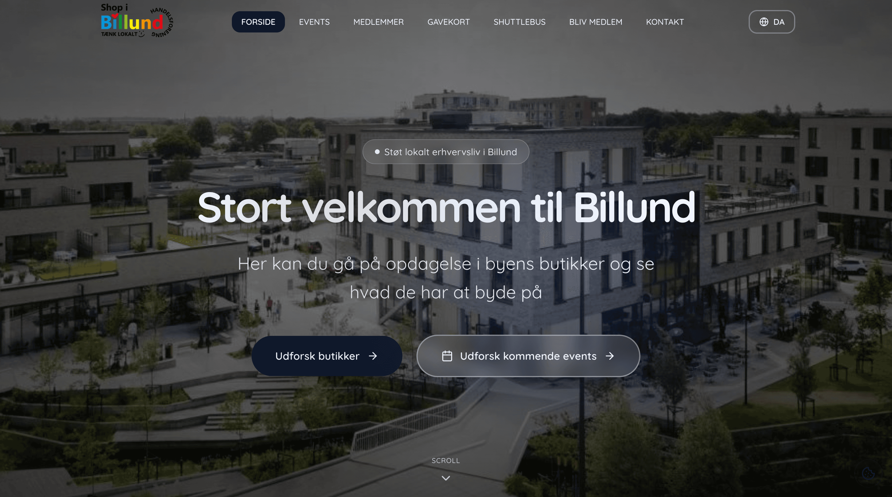 Screenshot af Shop i Billund hjemmeside